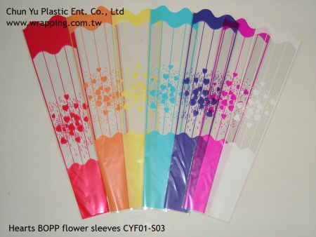 Hearts BOPP flower wrapping sleeve, CYP01-S03