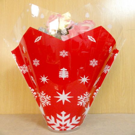 red Christmas custom design printed BOPP bouquet sleeves