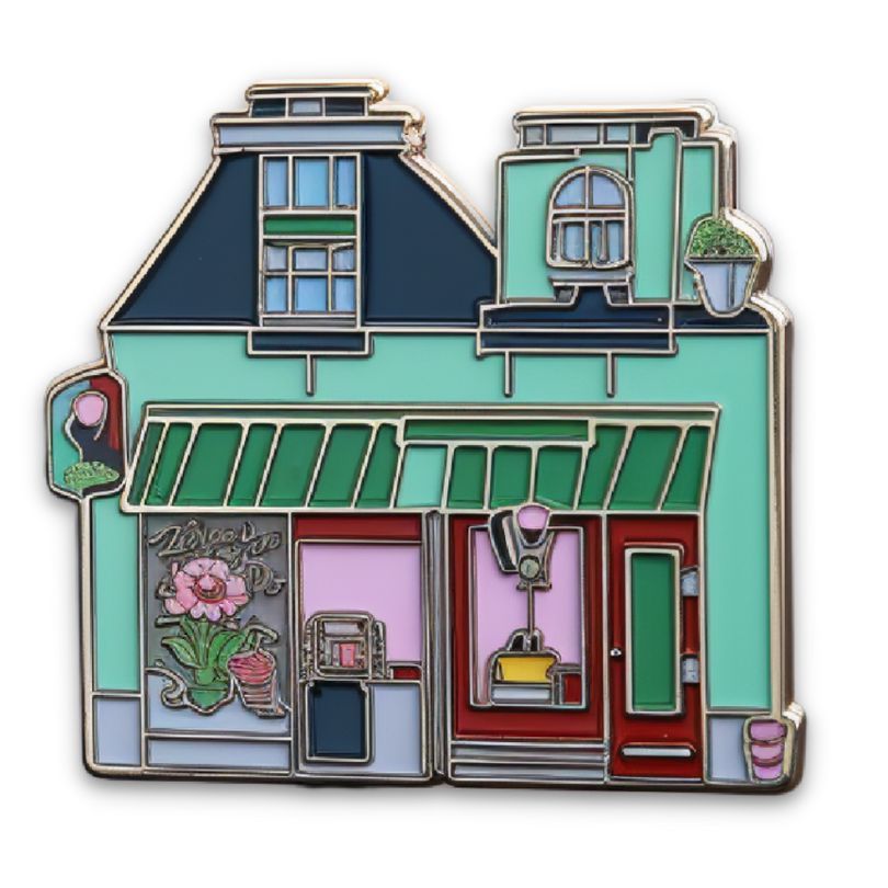 Cute Enamel Pins Inspired by Street Cafe Building | Custom Gifts, Pins ...