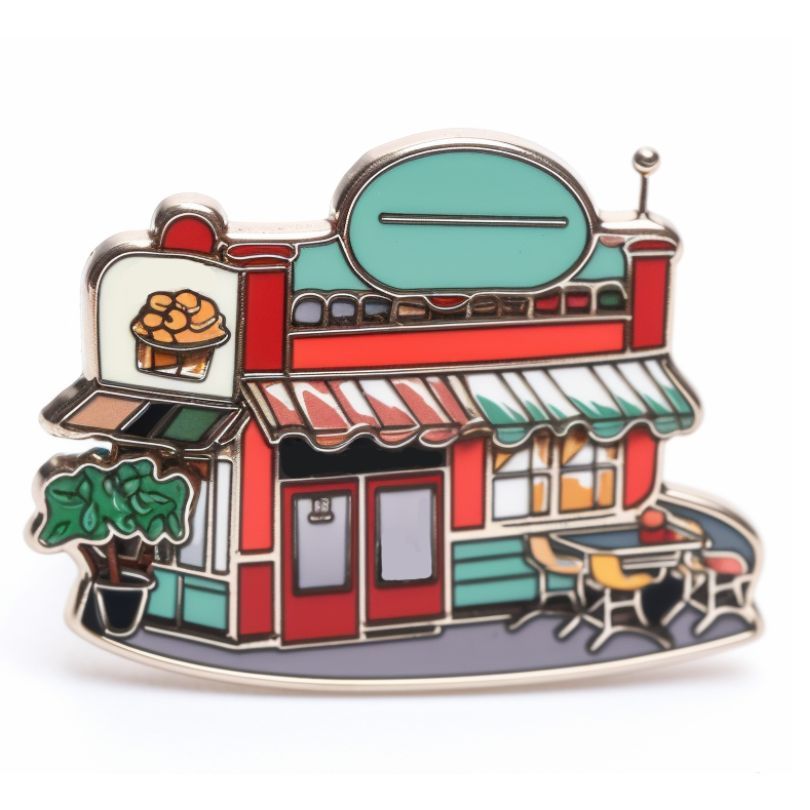 Cute Enamel Pins Inspired by Street Cafe Building | Custom Gifts, Pins ...