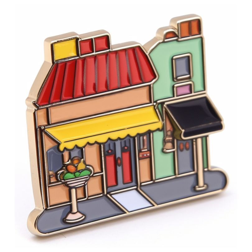 Cute Enamel Pins Inspired by Street Cafe Building | Custom Gifts, Pins ...