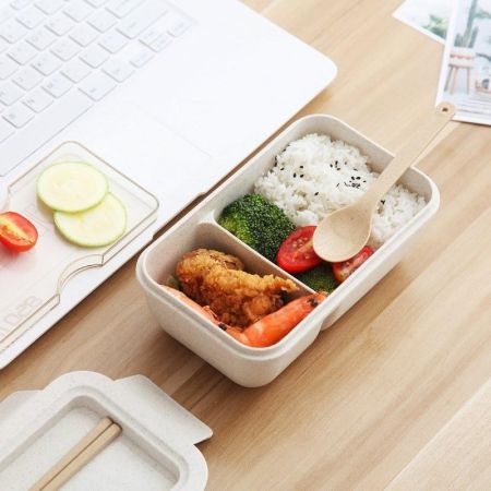 Reusable eco-friendly wheat straw lunch box.