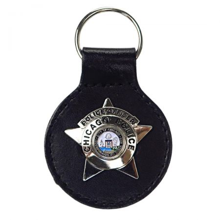 Leather keychain with choice of genuine or synthetic leather.