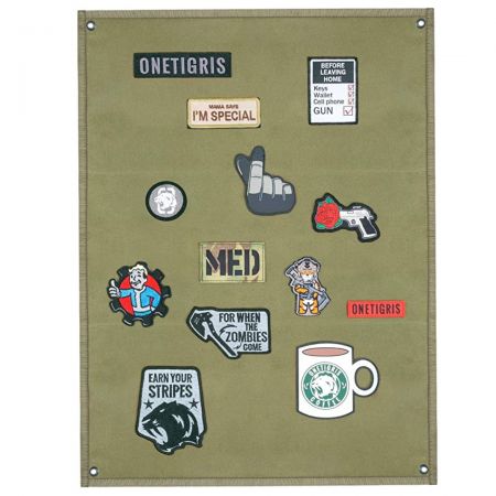 Patch collection hanging display is made of nylon.