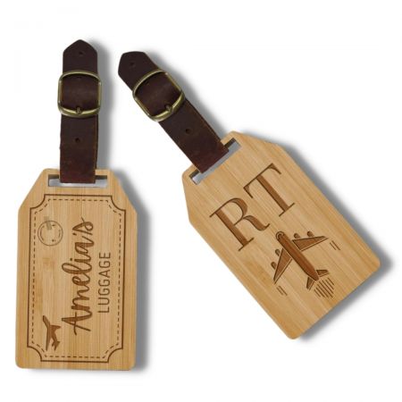Etichetta bagaglio in legno personalizzata realizzata in compensato.