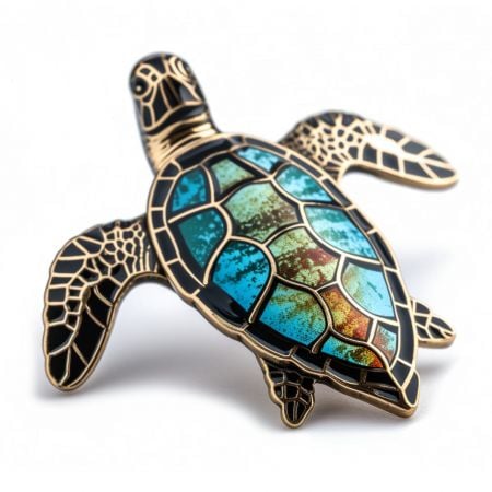 Accessorizza con uno scopo e fai una dichiarazione a favore della conservazione marina con splendide spille personalizzate a forma di tartaruga marina.