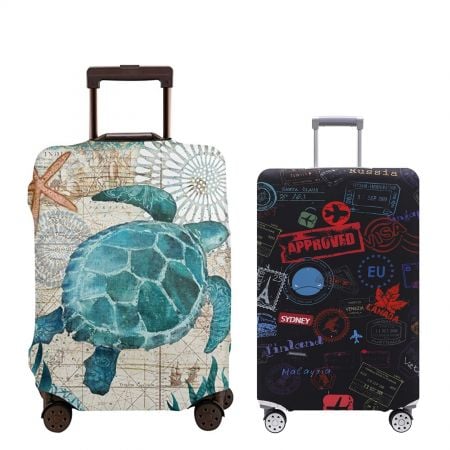 Housse de valise personnalisée avec boucle, fermeture éclair et velcro.