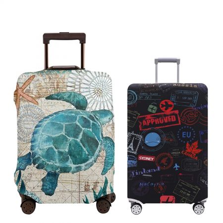 Mukautettu matkalaukkujen suojus soljella, vetoketjulla ja tarranauhalla.