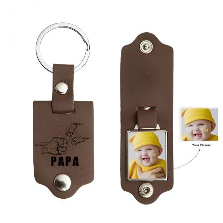 Familien-Foto-Schlüsselanhänger aus Leder.