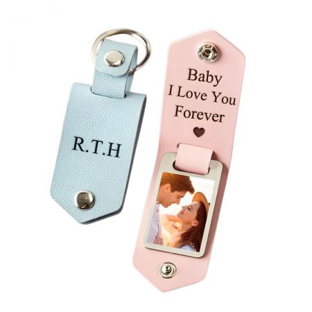 Aangepaste leren foto sleutelhanger voor liefhebbers.