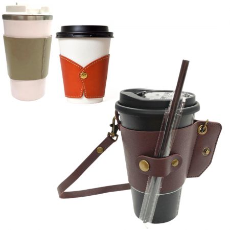 کاور سفیده قهوه و کیسه دارنده فنجان چرمی - کاور فنجان و کیسه دارنده فنجان با لوگوی سفارشی.