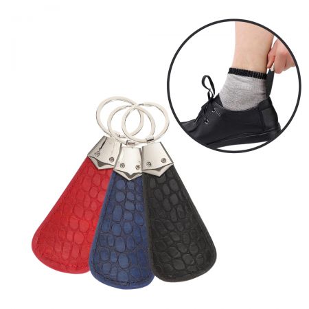 लेदर मिनी शू हॉर्न कीचेन। - कस्टम लेदर शू हॉर्न।