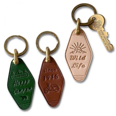 Porte-clés de motel en cuir PU - Porte-clés de motel avec logo personnalisé.
