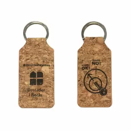Porte-clés en liège personnalisé avec design ouvert. - Porte-clés en liège personnalisé.
