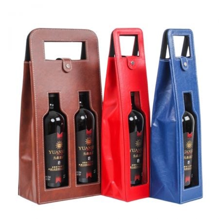 PU Leather Wine Tote Bags - Wine bottle leather carrier.