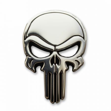 Adorn your lapel, tie, or bag with this iconic Punisher skull.