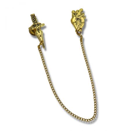 Hanging Collar Chain Pin - Gold brooch for men.