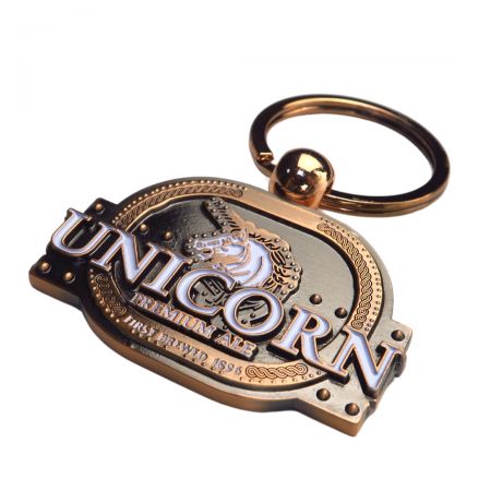 Personalized metal unicorn keychain.