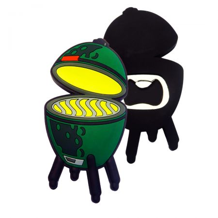 Flesopener in de vorm van een barbecuegrill.