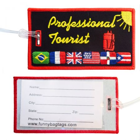 Agrega un toque de estilo a tu equipaje con una etiqueta de equipaje bordada personalizada.