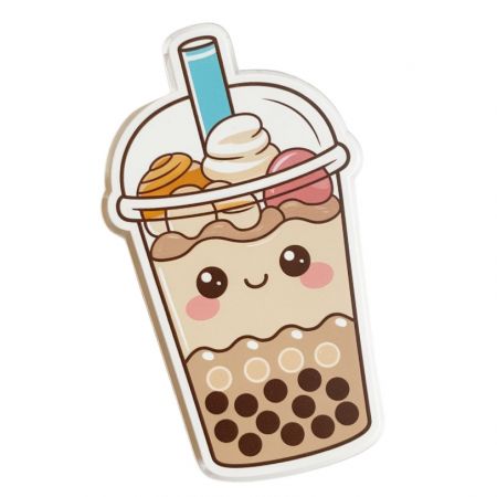 Kostnadseffektiva akrylmagnets - Tryckt bubble tea-design akrylmagnets.