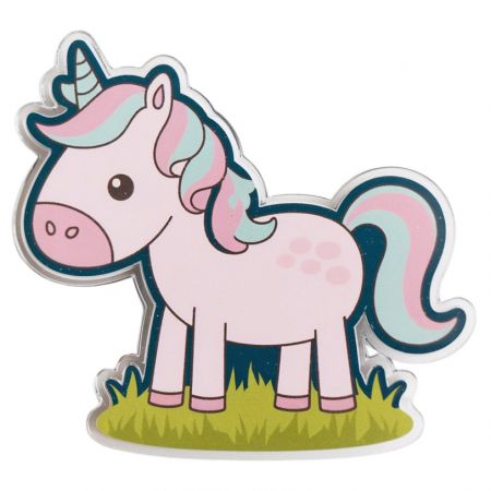 यूनिकॉर्न डिज़ाइन का ऐक्रेलिक रेफ्रिजरेटर मैग्नेट।