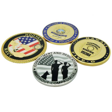 Eye-catching navy challenge coins.