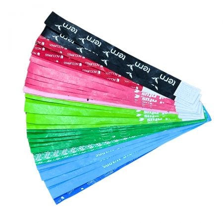 Custom paper wristbands can be printed with vibrant colors to match themes or event details.