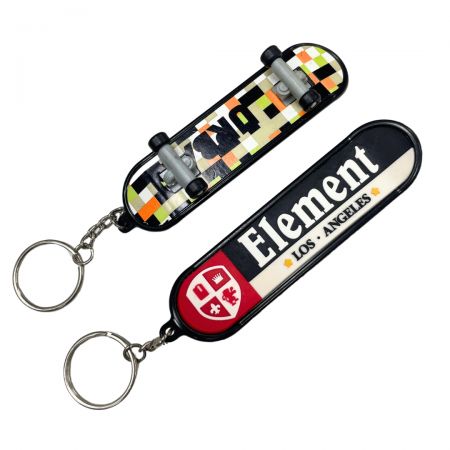 Custom skateboard keychains can be personalized with vibrant graphics or logos for a trendy look.