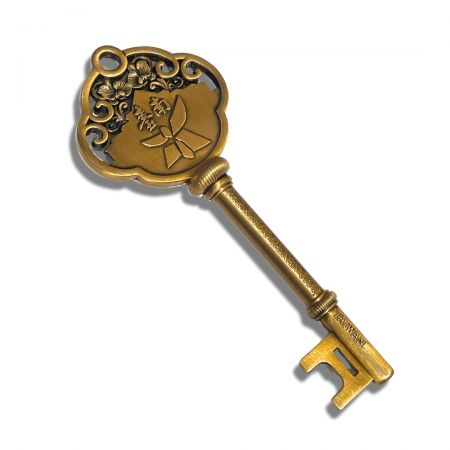 Personalized engraving on a souvenir golden key adds a unique touch for weddings, anniversaries, or grand openings.