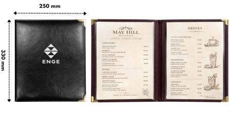 Кожаные меню-буклеты с прозрачными ПВХ-вкладышами