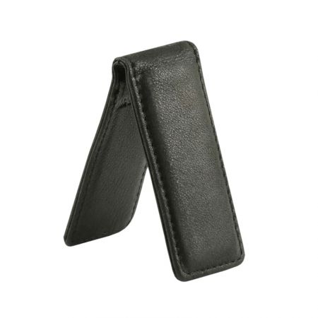 The leather magnetic money clip is able to firmly grasp bills.