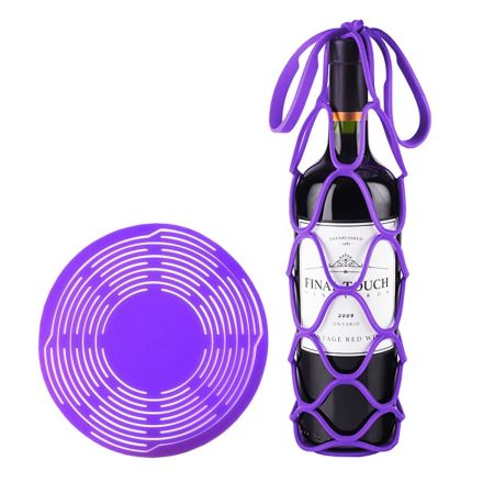 Siliconen wijnfleshouder - De wijnfleshouder is een tas en kan ook dienen als pannenlap.