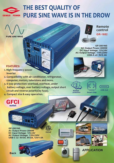 Inversor de corriente de onda sinusoidal pura con toma de corriente GFCI_110V. 2023/03/24 Rev.1