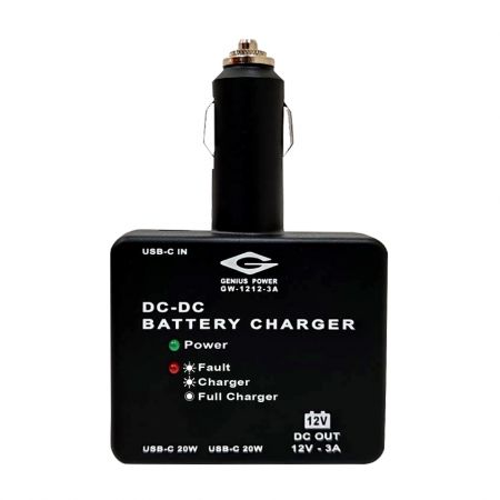 Chargeur de batterie DC-DC 3A avec chargeur de voiture inclus - Chargeur de voiture multifonction avec support USB-C