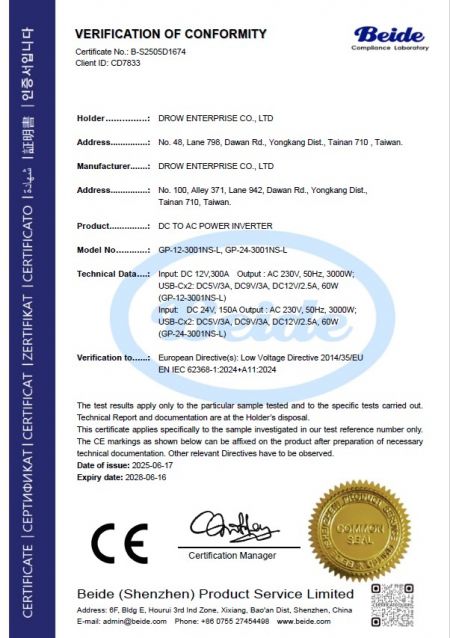 Certificato LVD 3001NS-L