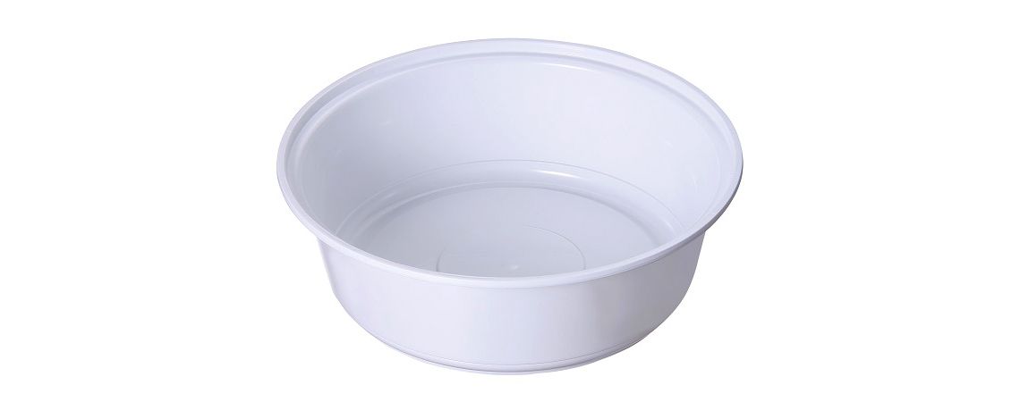 Recipient rotund de plastic pentru luat-acasă, cu capacitate de 1000 ml (32 oz) și posibilitate de încălzire în cuptorul cu microunde - Bol de plastic alb pentru cuptorul cu microunde 1000ml
