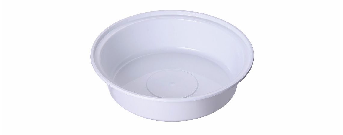 Recipient de plastic rotund de unică folosință pentru mâncare de 800 ml (26 oz) care poate fi folosit în cuptorul cu microunde - Bol de plastic alb pentru cuptorul cu microunde de 800 ml