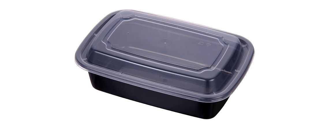 وعاء طعام مستطيل بسعة 38 أونصة للوجبات الجاهزة مع غطاء - وعاء طعام قابل لإعادة التدوير بسعة 38 أونصة باللون الأسود