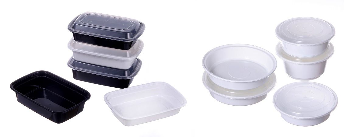 Contenitore per alimenti in plastica per la preparazione dei pasti - Contenitore per alimenti da asporto adatto al microonde, in forma rotonda e rettangolare