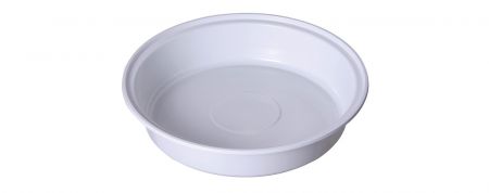 Recipient rotund, superficial, alb, pentru a merge la cuptorul cu micround, din PP - Farfurie de plastic alb pentru cuptorul cu micround, 1200 ml