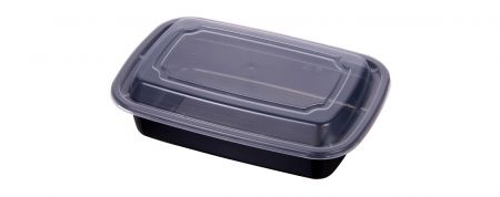 Preparación de comidas rectangular de 32 oz con tapa - Contenedor de alimentos reciclable negro de 32 oz