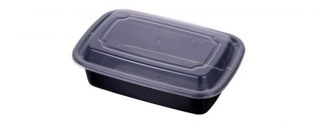 Recipient rectangular de 38oz pentru luat masa cu capac - Recipient alimentar reciclabil negru de 38oz