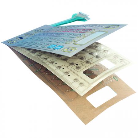 Three layers PET Membrane with LED - isolation ink circuit and metal domes assembled