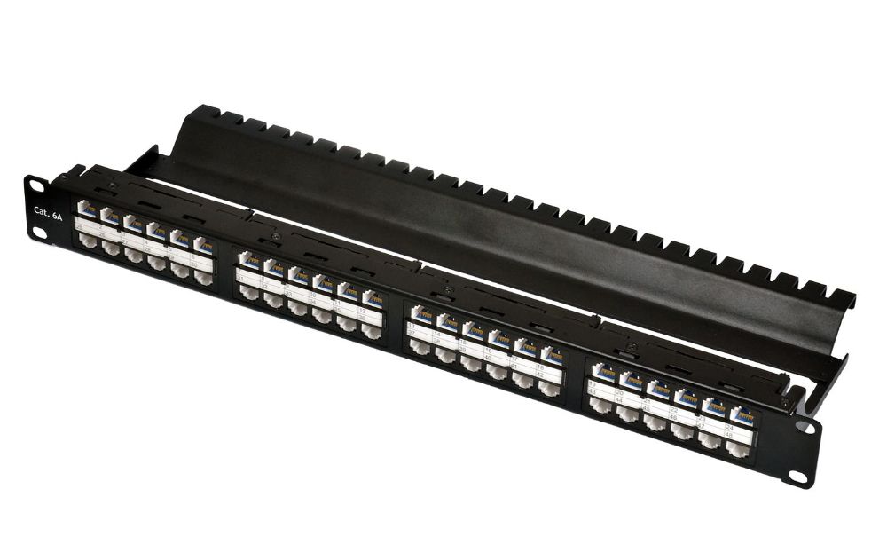 1U-48P Feed-Thru - Unshielded ISO 11801 Class Ea 48 Port-1U Feed-Through Panel with Built-in Wire Management