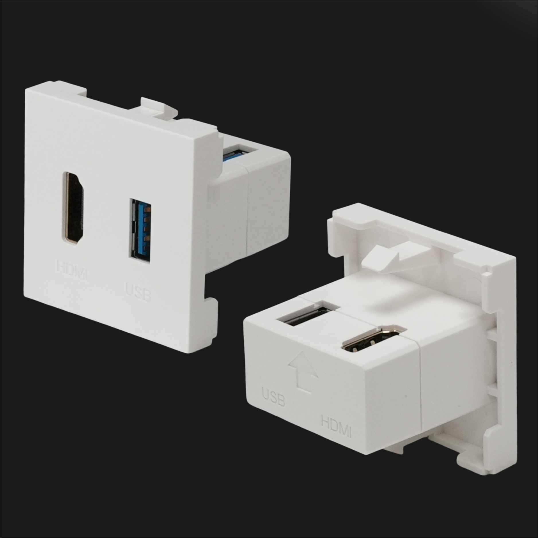 Sub-Insert 2P, HDMI 2.0 + USB 3.2 Right-Angled Feed-Through, 45x45mm