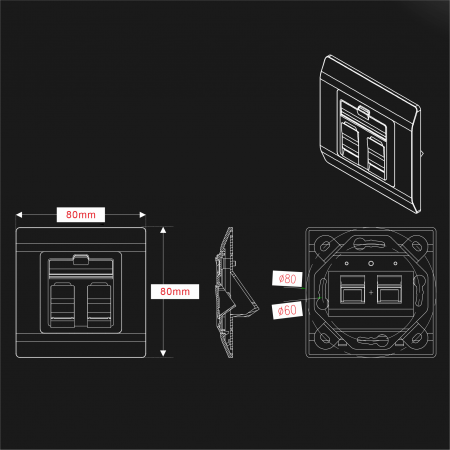 45° 2-Port - Shuttered 45° Angled 2-Port w/Die-Cast Bracket, 80x80mm