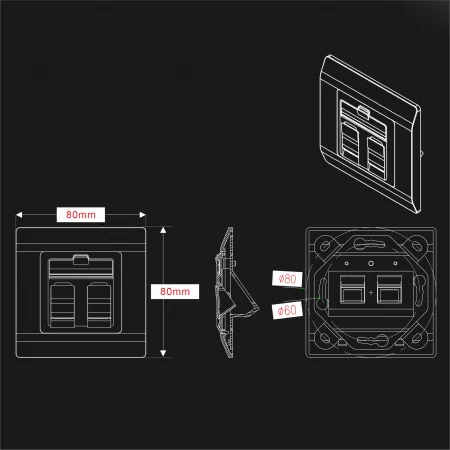 45° 2-Port - Shuttered 45° Angled 2-Port w/Die-Cast Bracket, 80x80mm