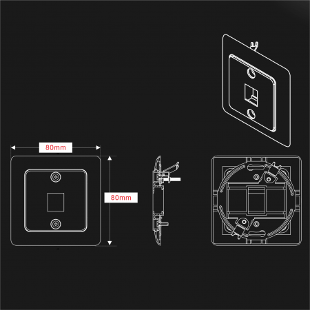 1-Port - Continental Wallplate 1-Port w/Metal Bracket, 80x80mm