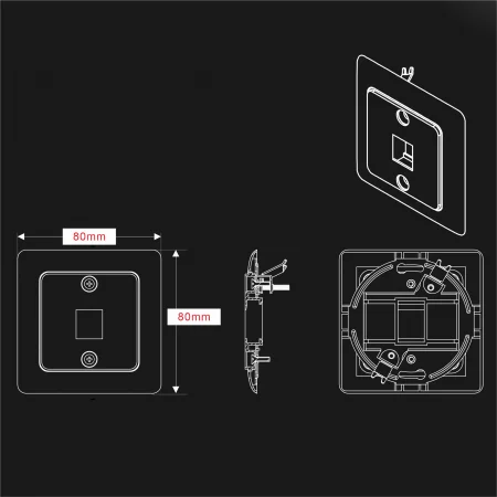 1-Port - Continental Wallplate 1-Port w/Metal Bracket, 80x80mm